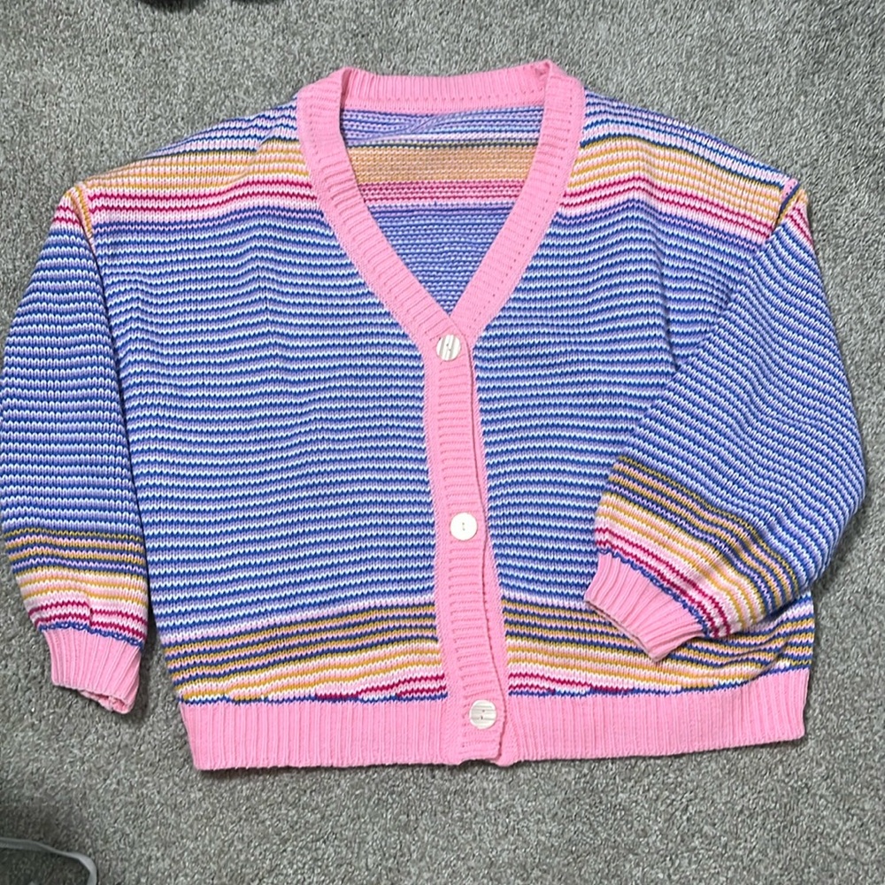 Rainbow pink oversized slightly cropped cardigan